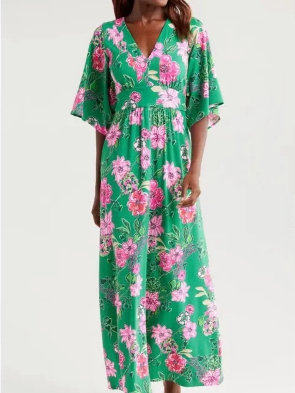 🌸NWOT Lilly Pulitzer Green Dress with Hot Pink Floral Print - Picture 1 of 6